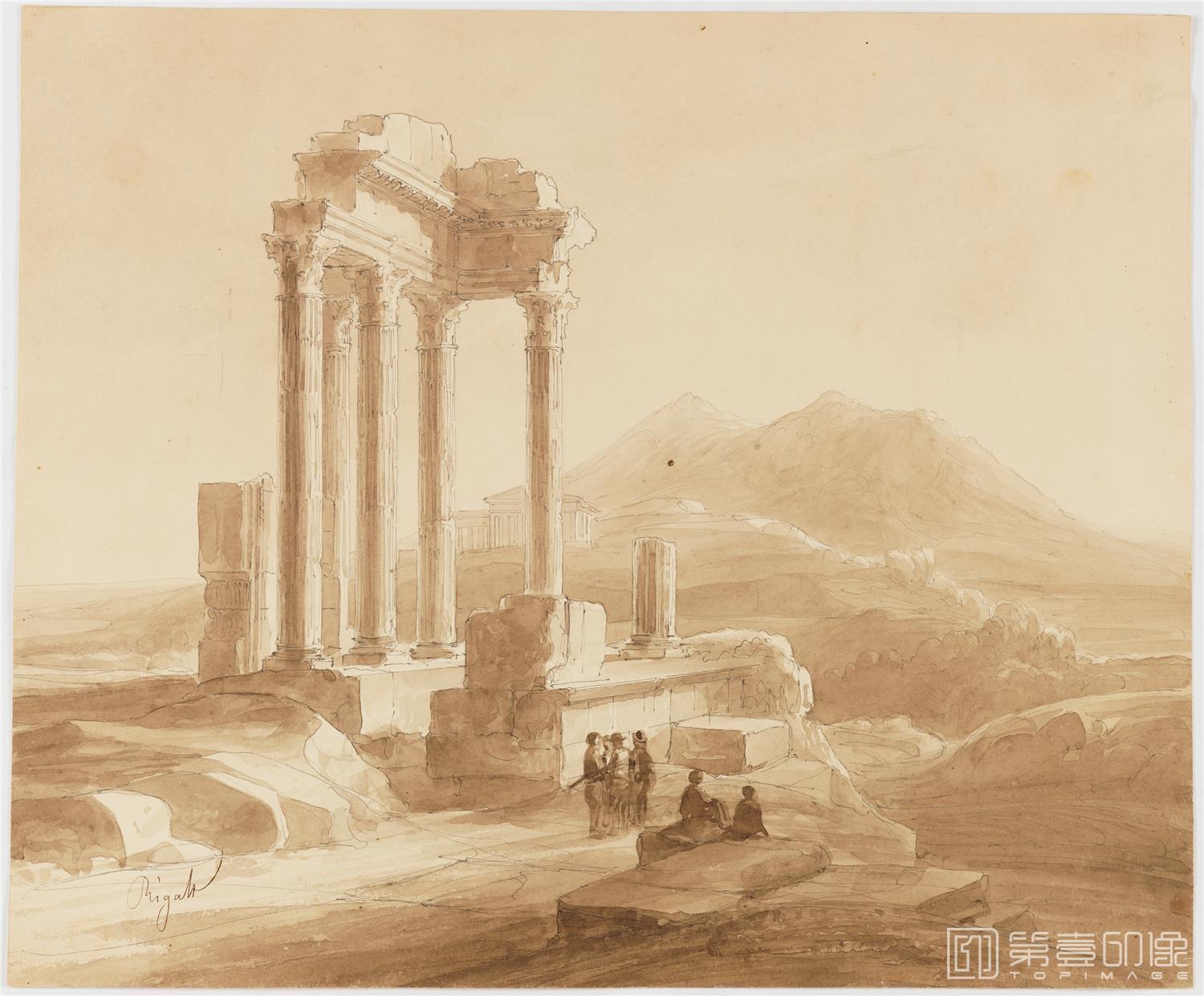 素描-西班牙普拉多美术馆素描藏画-Rigalt y Farriols, Luis-Paisaje con ruinas-1552
